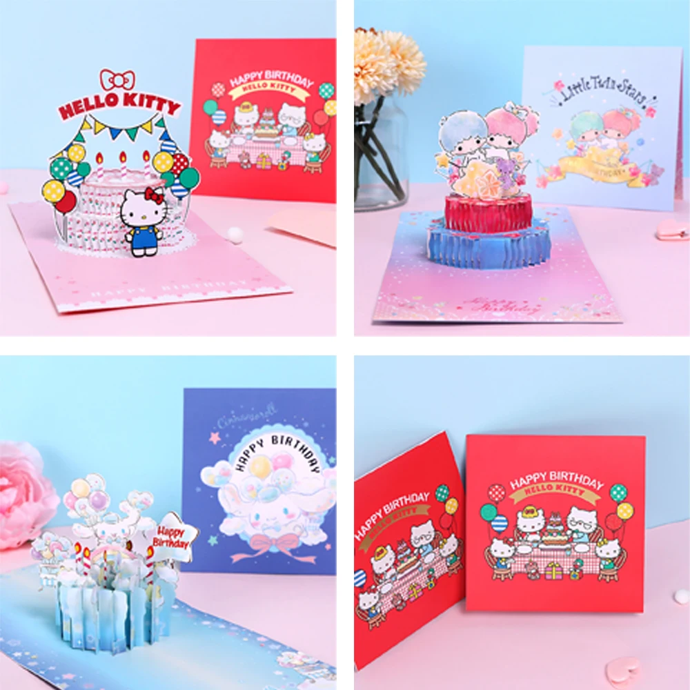 

Greeting Card 3D Kawaii Sanrio Hello Kitty Cinnamoroll Anime Christmas Card Blessing Card with Envelope for Birthday Wishes