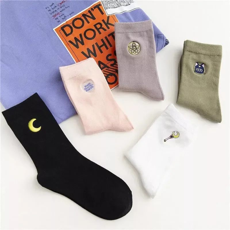 

cartoon girl stockings embroidered moon Luna cat socks anime socks cosplay