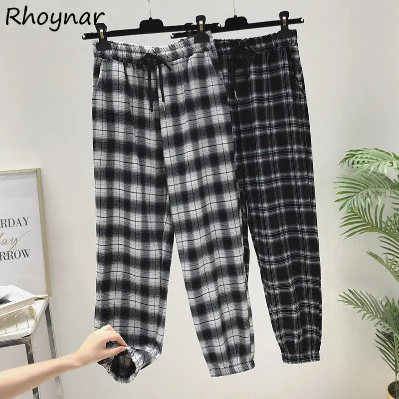 

Casual Pants Women Simple Plaid Hot Sale M-3XL Leisure Fashion All-match Ankle Length England Style High Waist Spring Female Ins