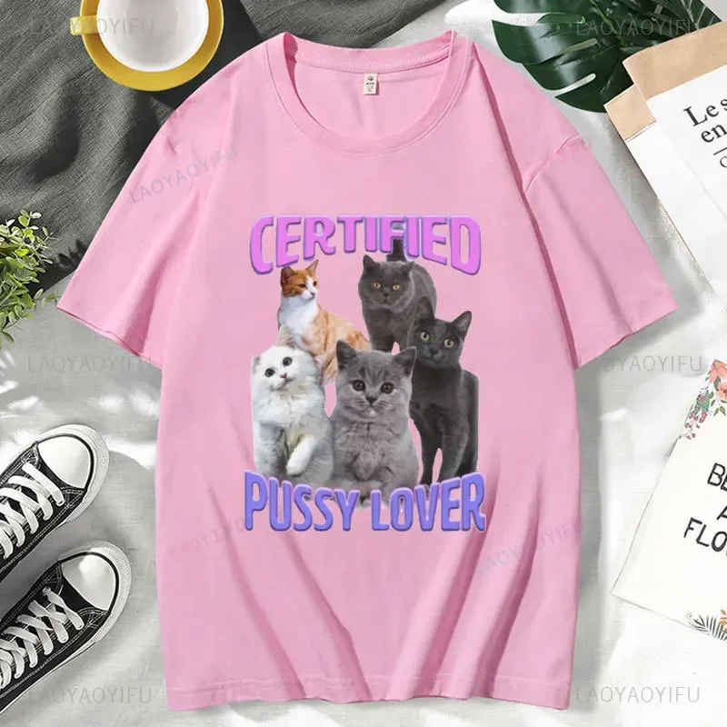 CerTified Pussy Lover Meme Cat Графические футболки для мужчин и женщин Модная кавайная