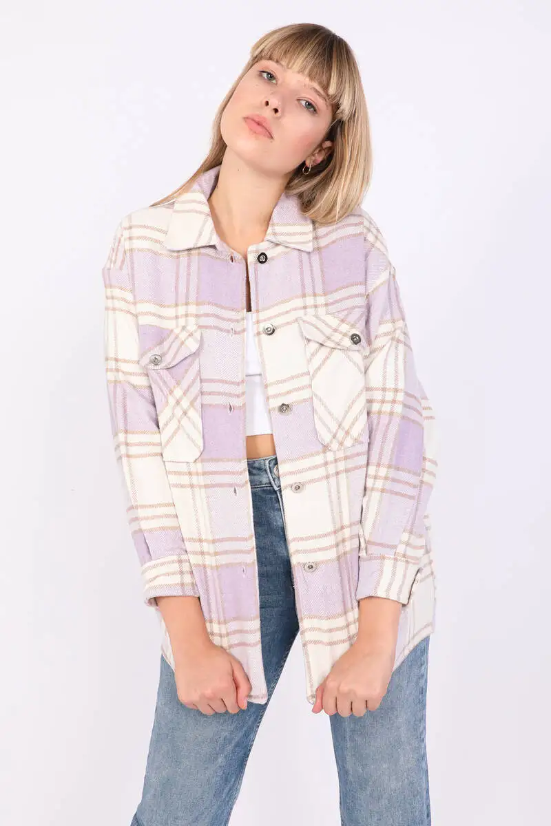 

4 pockets Lilac Plaid Jacket