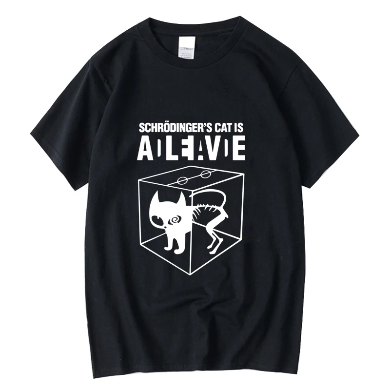 XINYI-Camiseta de algodón de alta calidad para hombre, camisa de manga corta con estampado de gato Schrodinger, informal, Big Bang Theory