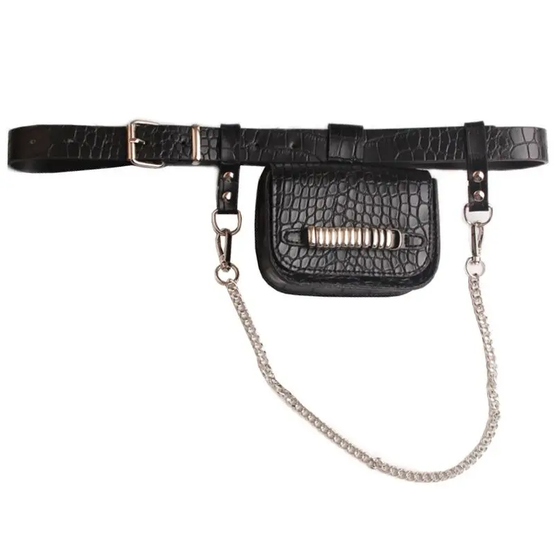 New European And American Fashion Square Snake Pattern Women's Waist Bag Belt Metal Chain Decoration Mobile Phone Bag For Women