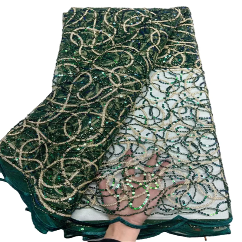 

5 ярдов Тюлевая сетка, Африканское кружево, ткань с блестками, кружево 2023, Высококачественная зеленая нигерийская ткань с блестками для свадебного вечернего платья