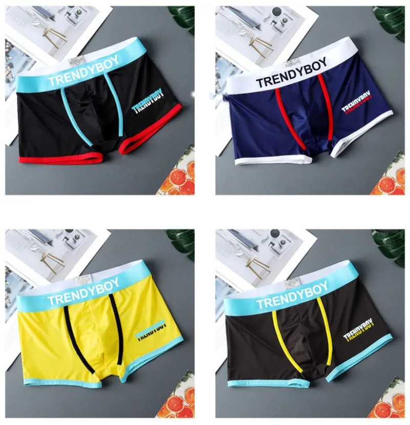 Men's Ice Silk Printed Boxer Men's Letter For Boxer Shorts Fashion Trend Boxer Shorts Comfortable Shorts L-4XL