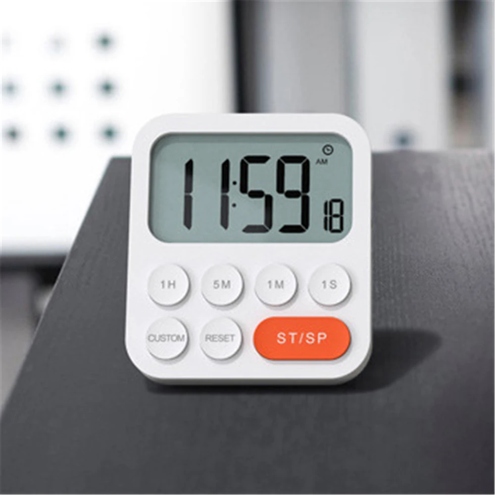

Kitchen Digital Timer with LCD Display Countdown And Countup Timer 12/24H Clock Mode Hanging Baking Ringtone Reminder Alarm