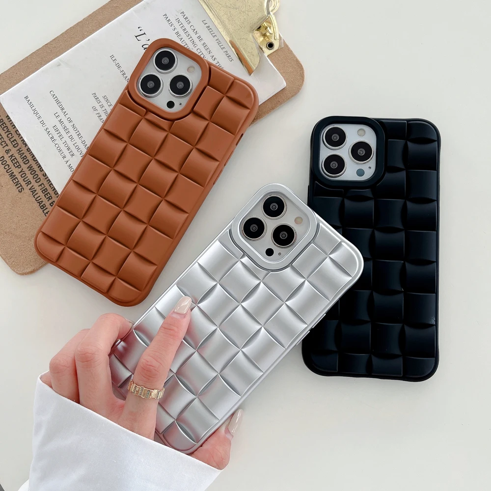 

3D Cube Pattern Solid Color Phone Case for iPhone 14 13 11 12 Pro X XS Max XR 7 8 Plus Mini Shockproof Matte Soft Back Cover Bag