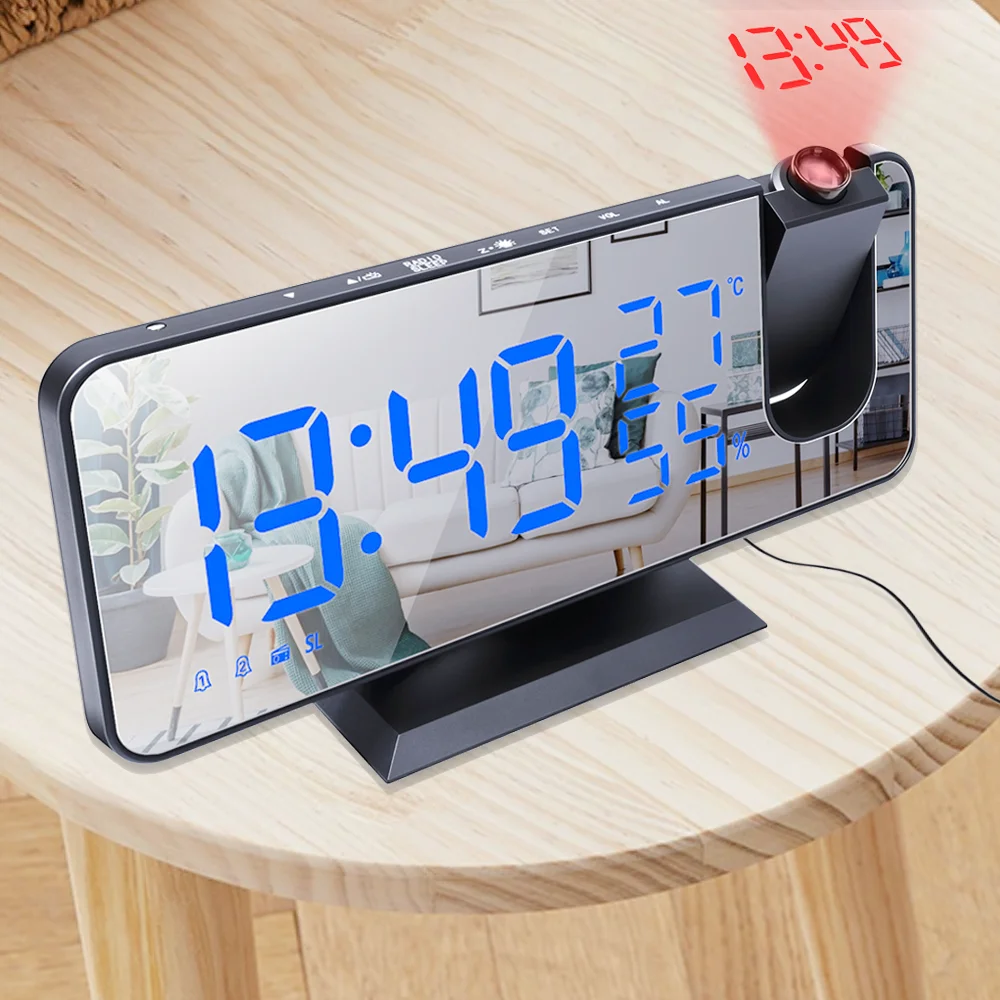 Electronic Projection Clock With Fm Radio Snooze Weather Station Calendar Thermometer Projector Function
