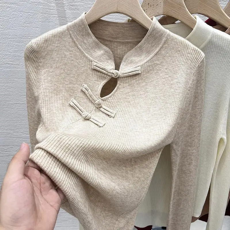 Женский трикотажный свитер красная водолазка с пряжкой в виде диска Вязаный топ