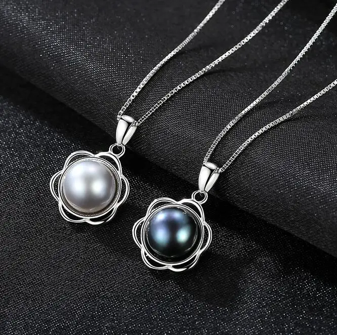 

[MeiBaPJ]Real Freshwater Pearl Flower Pendant Necklace 925 Solid Silver Fine Jewelry for Women