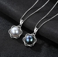 meibapjreal freshwater pearl flower pendant necklace 925 solid silver fine jewelry for women