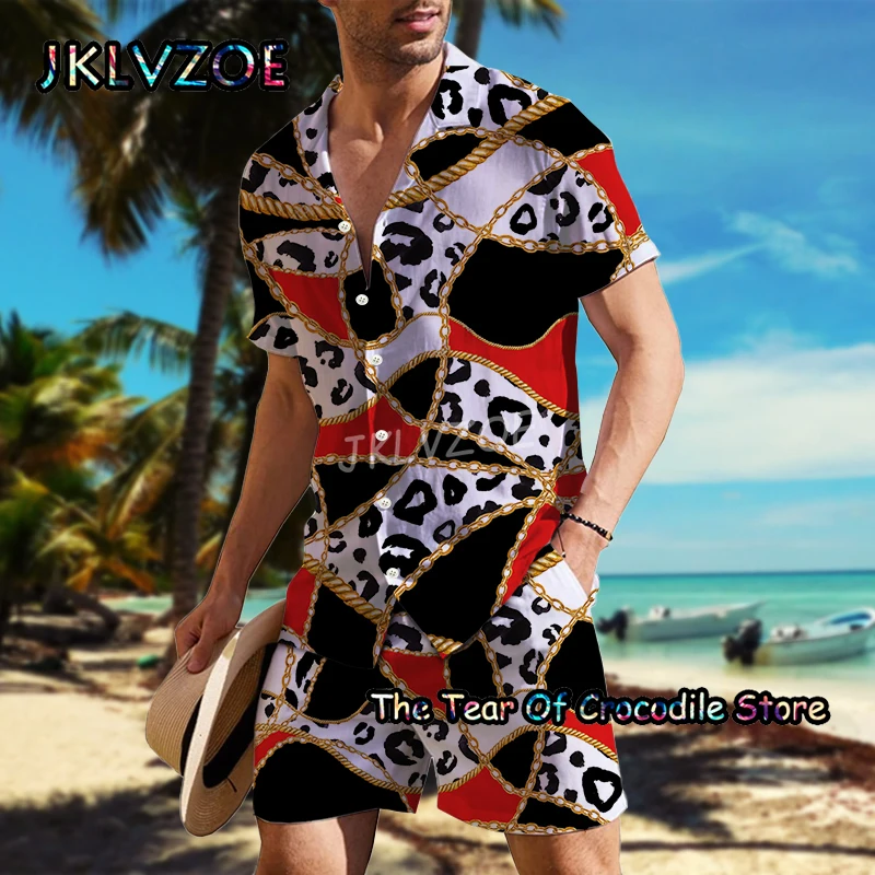 Luxurious Men Shirt Set Fashion Brand Short Sleeve Casual Print Design Turn-down Buttoned Top Quality Summer Tee 2 Piece Clothes