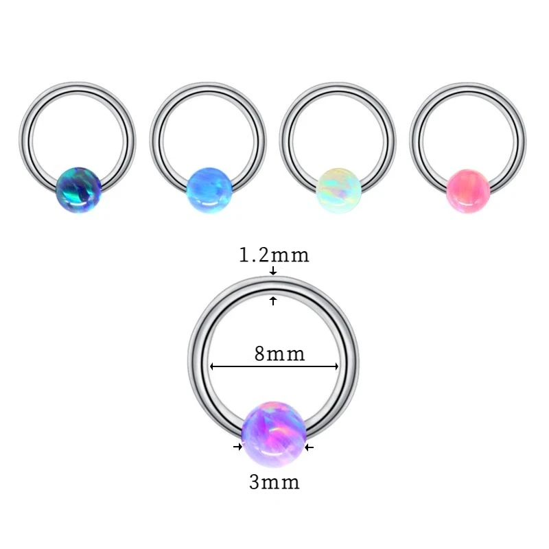 5/6 PCS/Lot G23 Titanium Nose Ring High Quality Opal Zircon Stone Captive Bead Rings Fashion Piercing Body Jewelry
