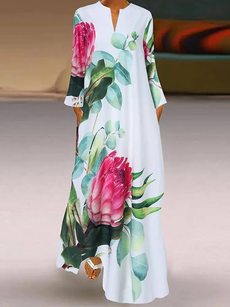 

Spring Women's Sundress Bohemian Floral Long Dress ZANZEA 2022 Casual Long Sleeve Party Holiday Vestidos Kaftan Robe Dresses