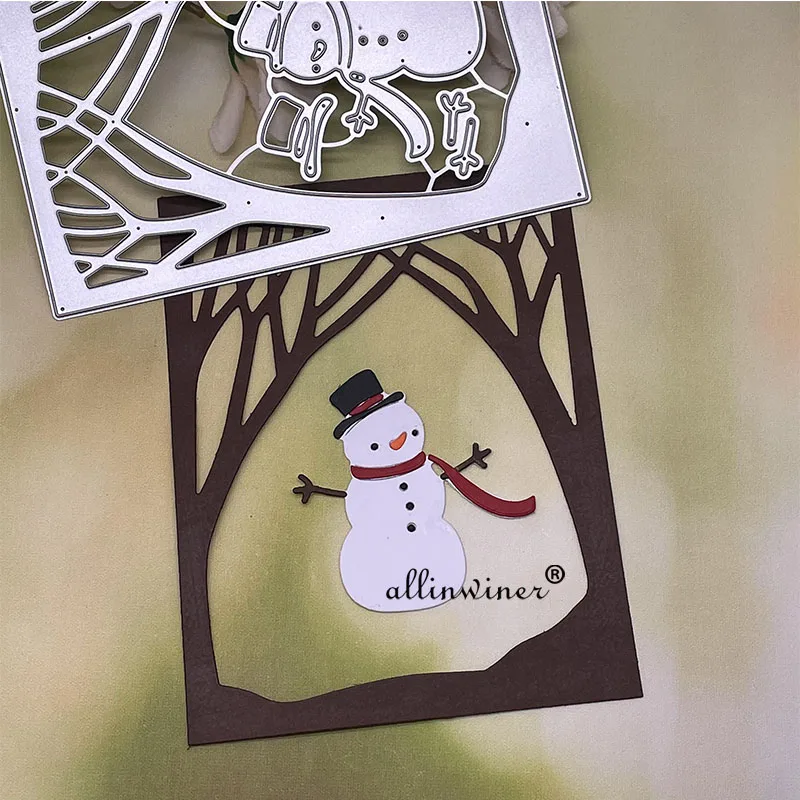 

Снеговик деревья рамка металлические Вырубные штампы для DIY скрапбукинга альбом бумага открытки, декоративные поделки тиснение вырубки