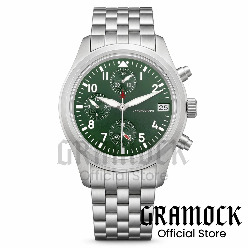 Фото Белые спортивные наручные часы Pilot Dial VK67, 38 мм, кварцевый хронограф, сапфировое стекло, водонепроницаемость 100 м, браслет из нержавеющей стали №4