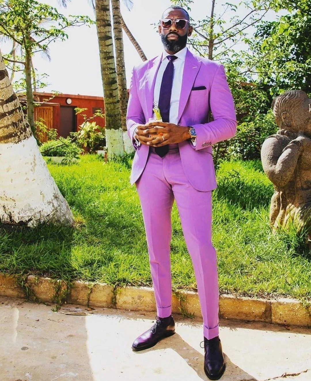 Causal African Summer Purple Peak Lapel Men Suits Wedding Slim Fit Groom Tuxedo Terno Masculino Prom Blazer 2 Pc Jacket Pant