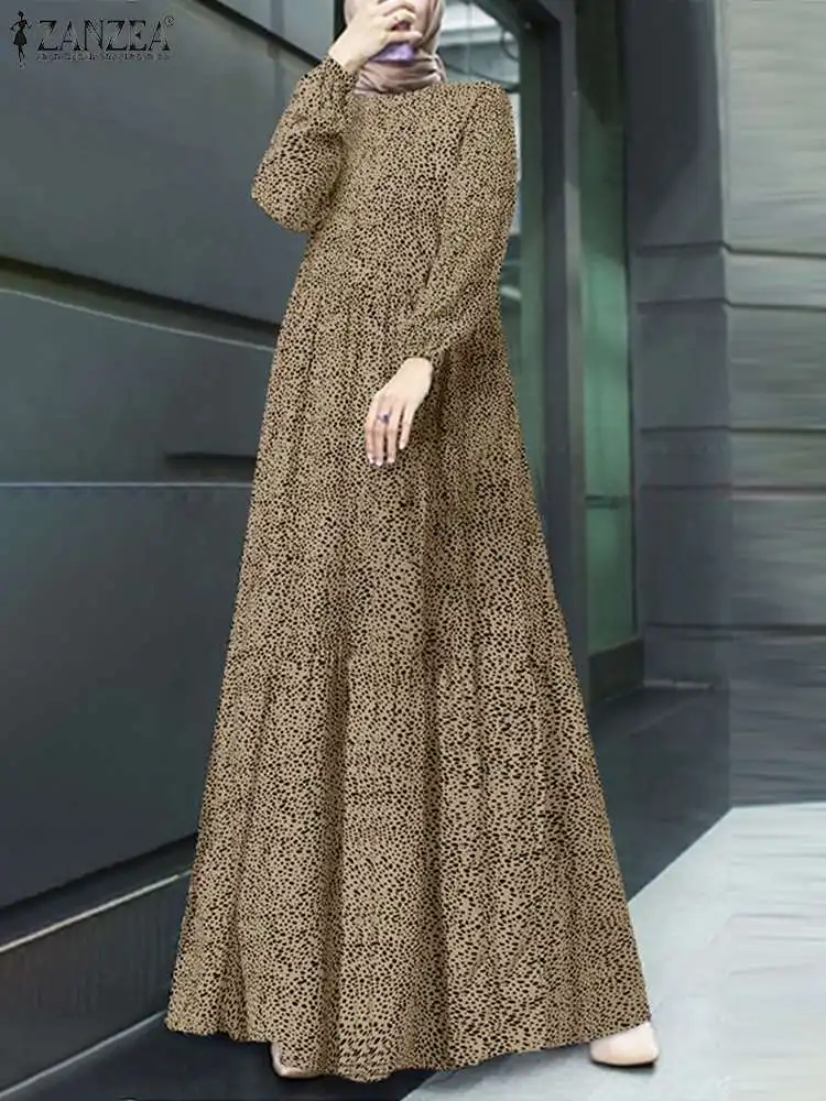 

Мусульманский хиджаб, платье ZANZEA, богемный винтажный халат с принтом, женские платья с длинным рукавом и круглым вырезом, Турецкая абайя, Осенний Сарафан