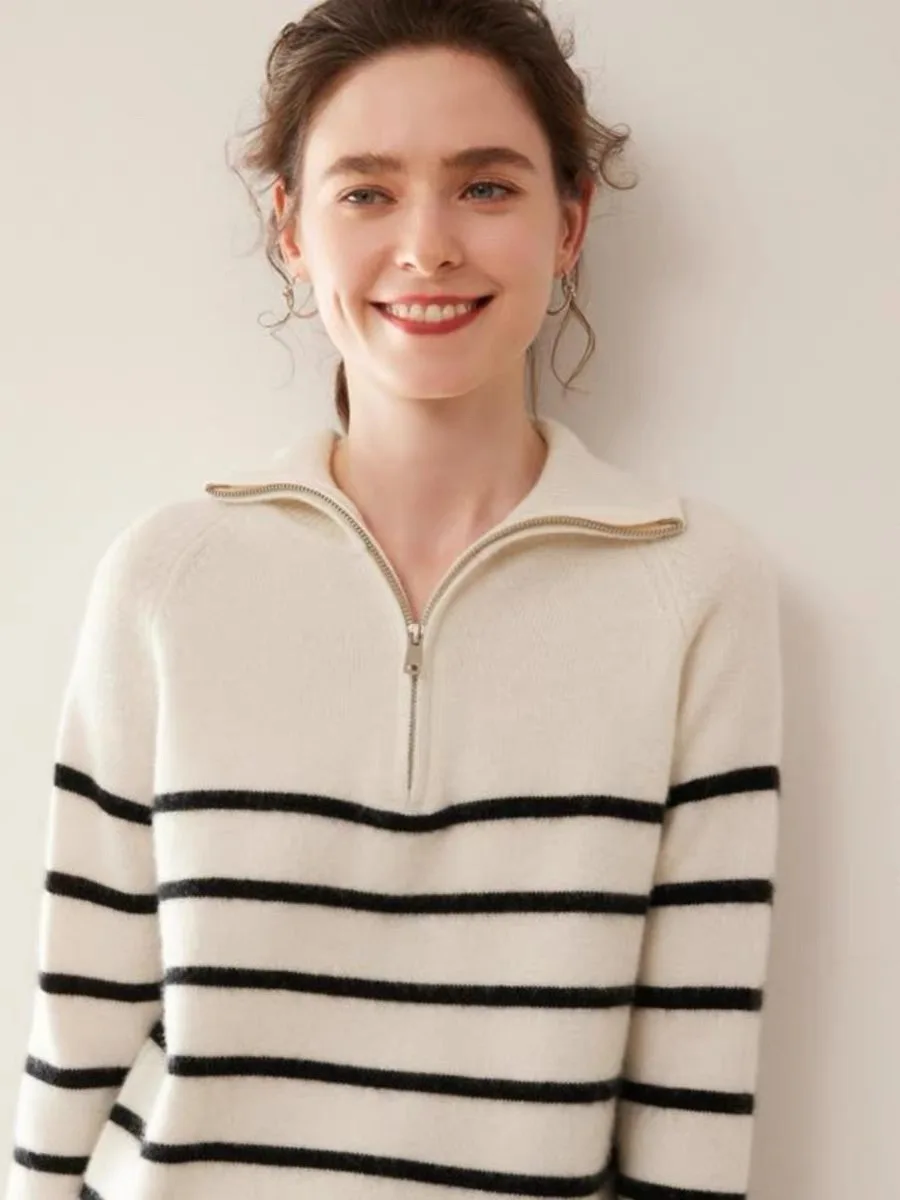 Мягкий клейкий приятный для кожи! Ozhouzhan кашемировый свитер в полоску женский