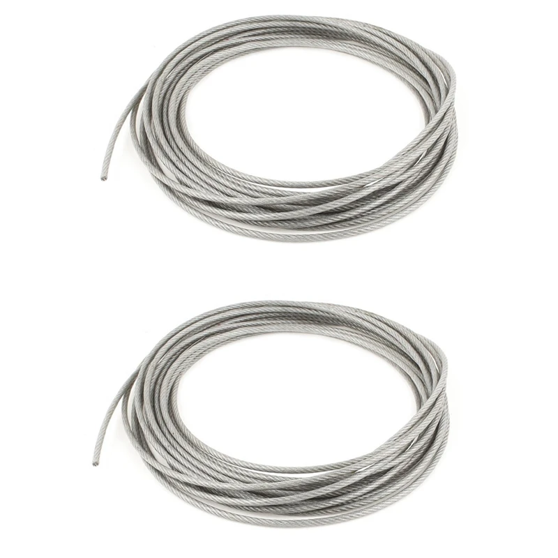 

2X 5Mm Dia Steel PVC Coated, Flexible Wire Rope Cable 10 Meters Transparent + Silver