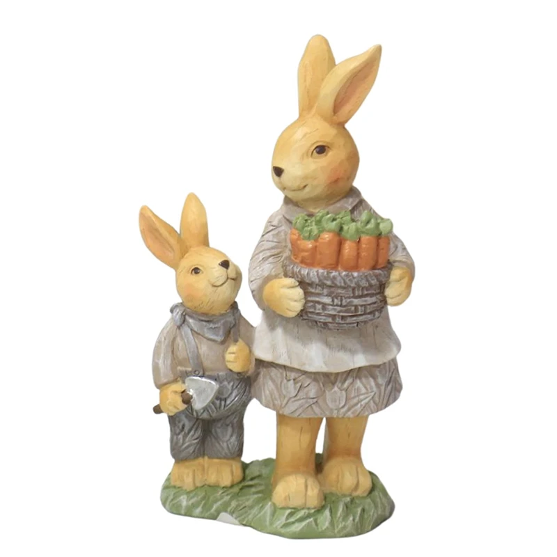 

Полимерная Пасхальная искусственная Фигурка кролика с корзиной для моркови, весеннее домашнее украшение для стола