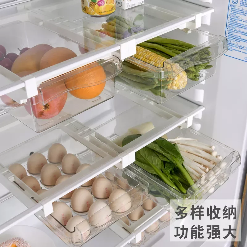 

Kitchen Fruit Food Eggs Storage Box Plastic Clear Fridge Organizer Slide Under Shelf Drawer Box Rack Holder Refrigerator Drawer