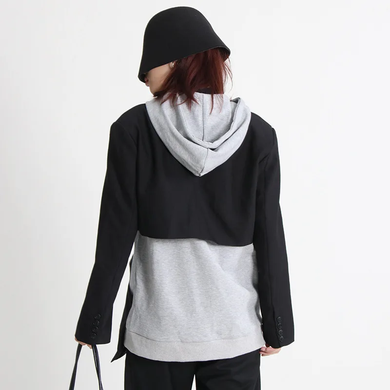 2023 New Women Coat Hollow Cardigan Long Sleeve Jacket Hooded Vest Two-piece Black Blazer Sport Jacket Casual Streetwear