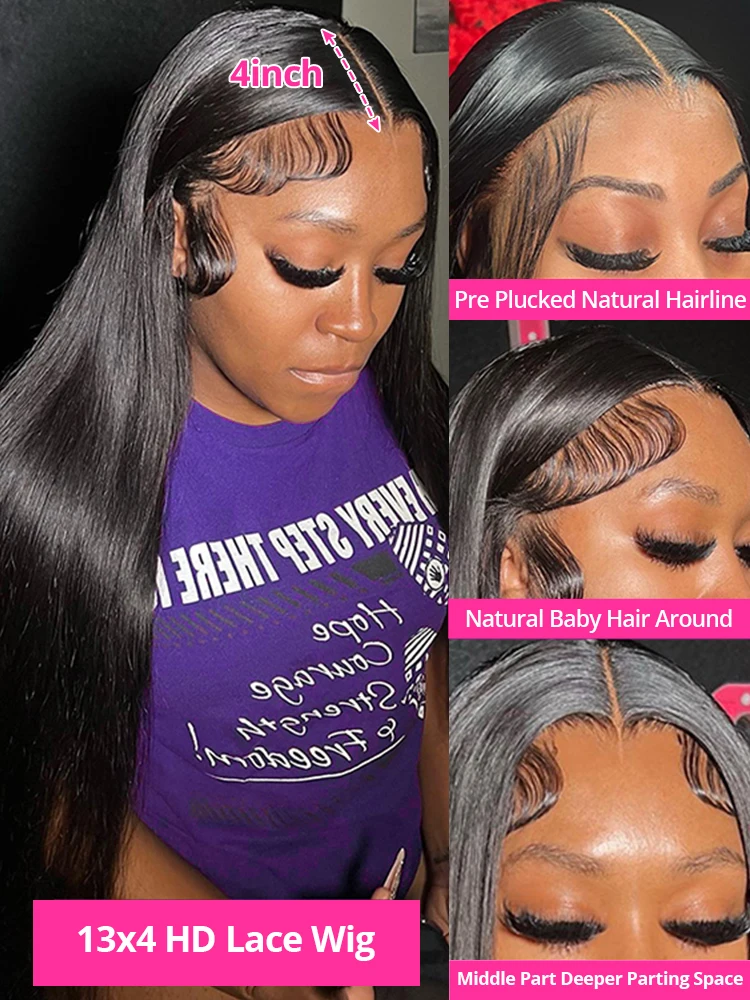 CEXXY 250% 40 46 дюймов прямые человеческие волосы парик на сетке спереди 13x4 13x6 HD