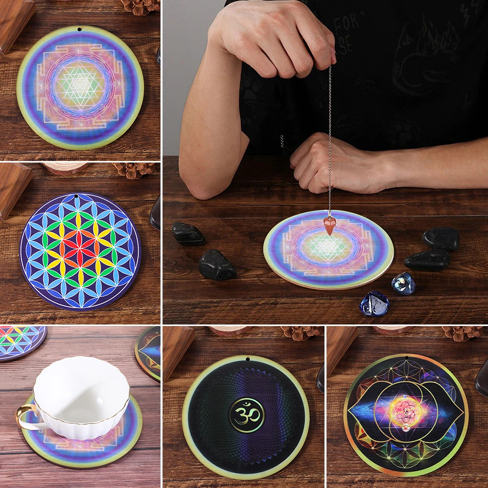 

Разноцветная деревянная маятниковая доска с цветами жизни, настенный знак, доска для гадания и сообщений, подставки, священное украшение, м...