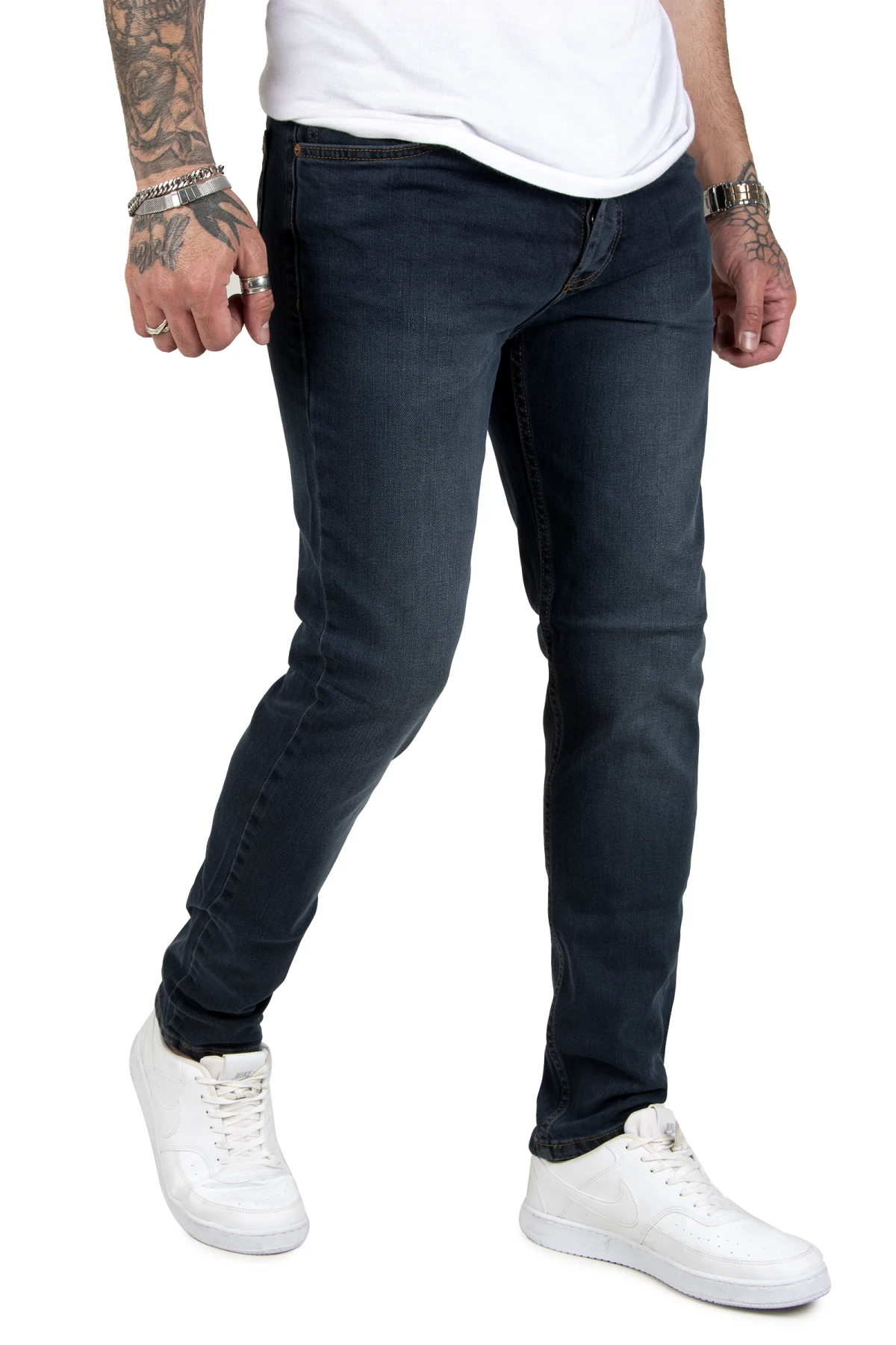 DeepSEA rear pocket stitched lycra narrow cut buttoned jeans 2002109