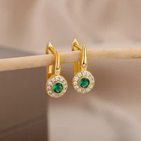 zircon crystal green cone hoop earrings for women stainelss steel gold color earring punk christmas jewelry gift bijoux femme