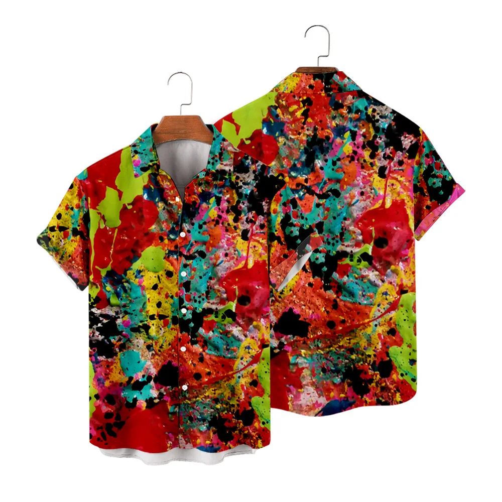 Men's Shirts Hawaii Shirt Short-Sleeve Aloha Casual Beach Creative Graffiti Streetwear