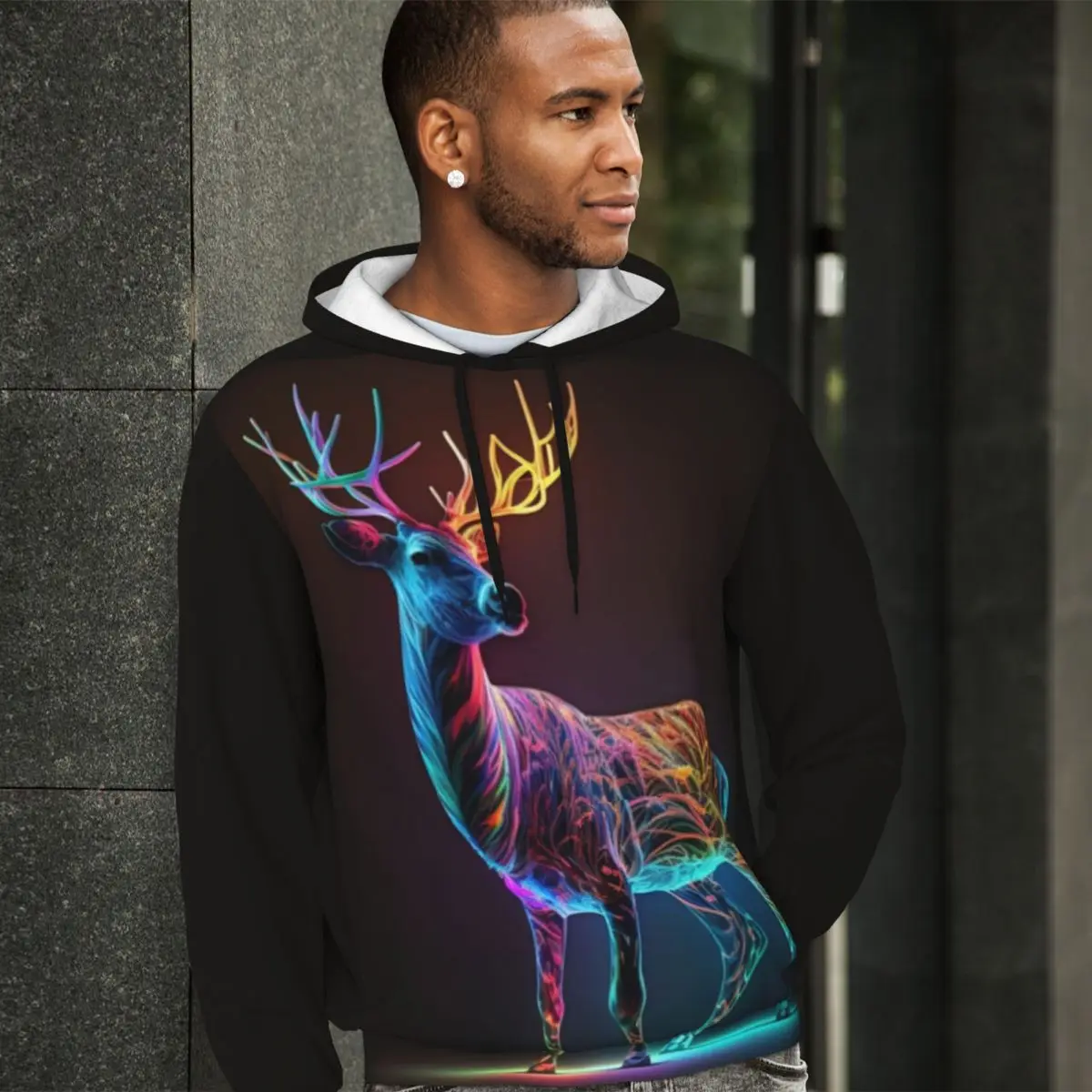 

Beautiful Deer Loose Hoodies Couple Colourful Light Streetwear Hoodie Winter Retro Design Hooded Shirt Plus Size