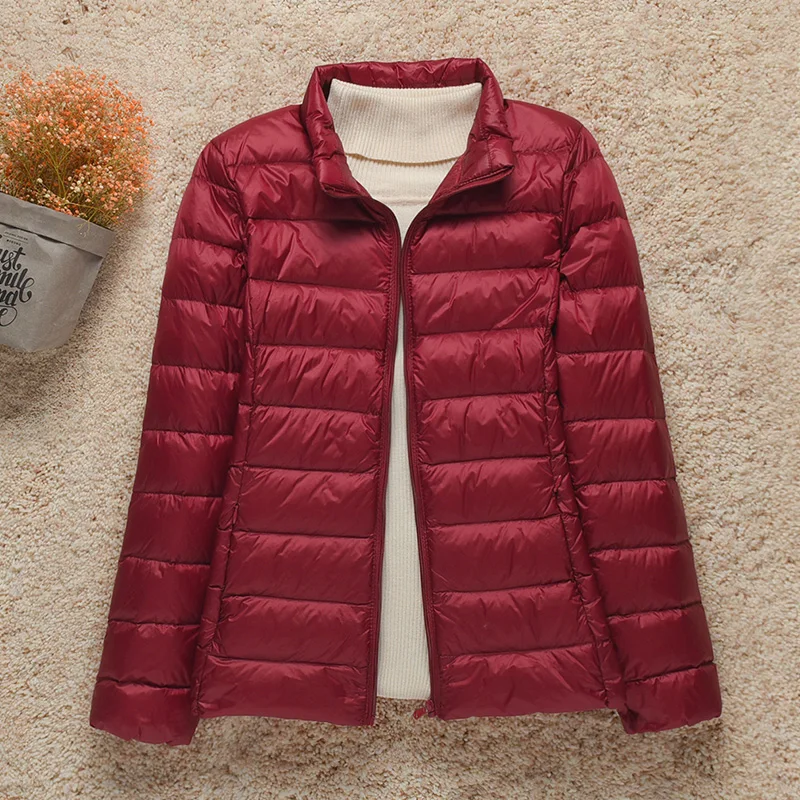 2021 New Women Thin Down Jacket White Duck Down Ultralight Stand-up Collar Jackets Autumn And Winter Warm Coats Portable Outwear