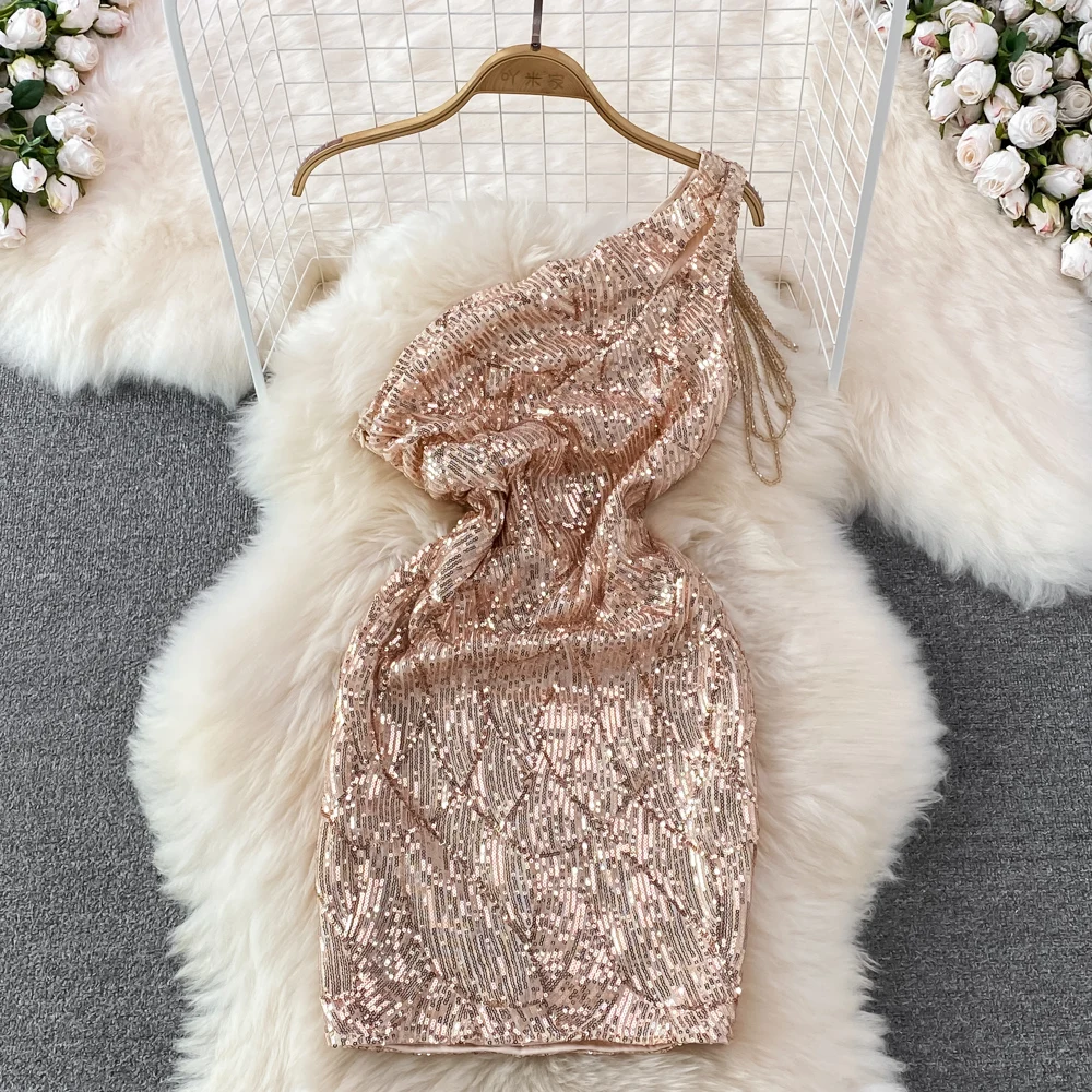 

Stylish Strapless Sleeveless Slim-fitting Frill Sparkle Short-cut Hip Dress Dress Dress