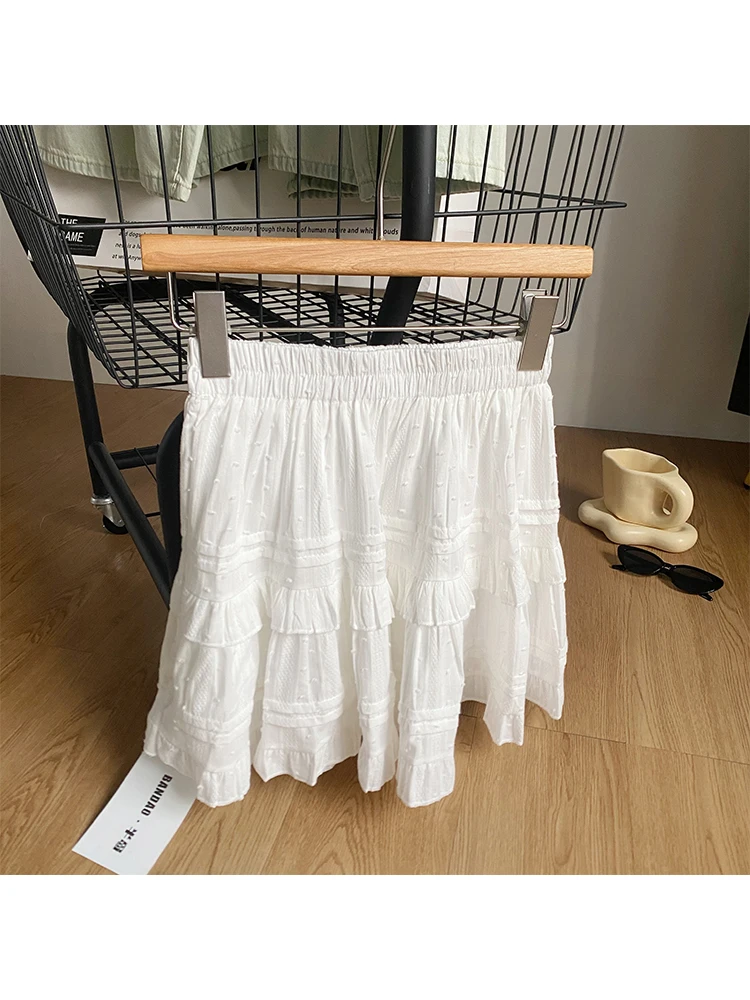 Женская винтажная мини-юбка трапециевидной формы белая в стиле Харадзюку