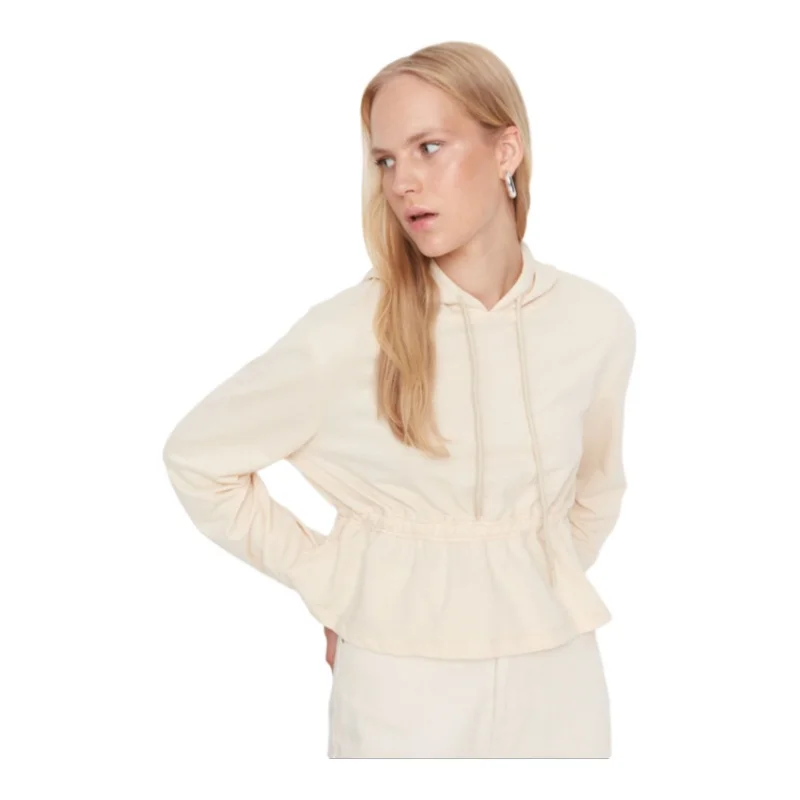Trendyol TYZA Women's Hoodies &amp Sweatshirts Casual Off-Shoulder Plain 2 Yarn Without Shard Hood Regular Fit Children's Clothing