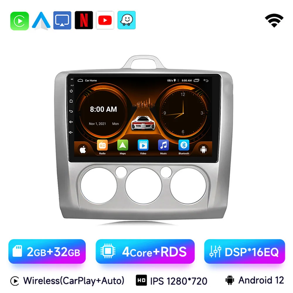 

Автомагнитола 2 Din JIUYIN для Ford Focus Exi MT AT 2004-2011, мультимедийный плеер на Android 12 с GPS-навигацией, 9 ", 4G, Wi-Fi, типоразмер 2 Din