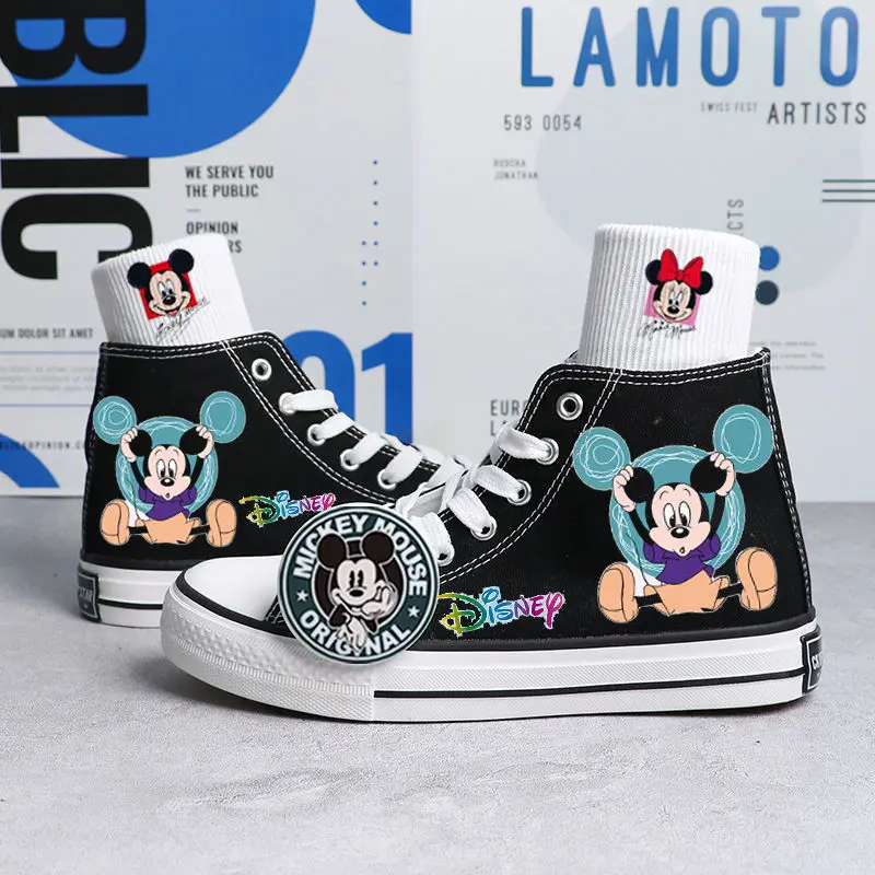 Disney Autumn 2022 new Joint Name Mickey Minnie Canvas Shoes Hand-painted Board Shoes For Boys And Girls Korean Version