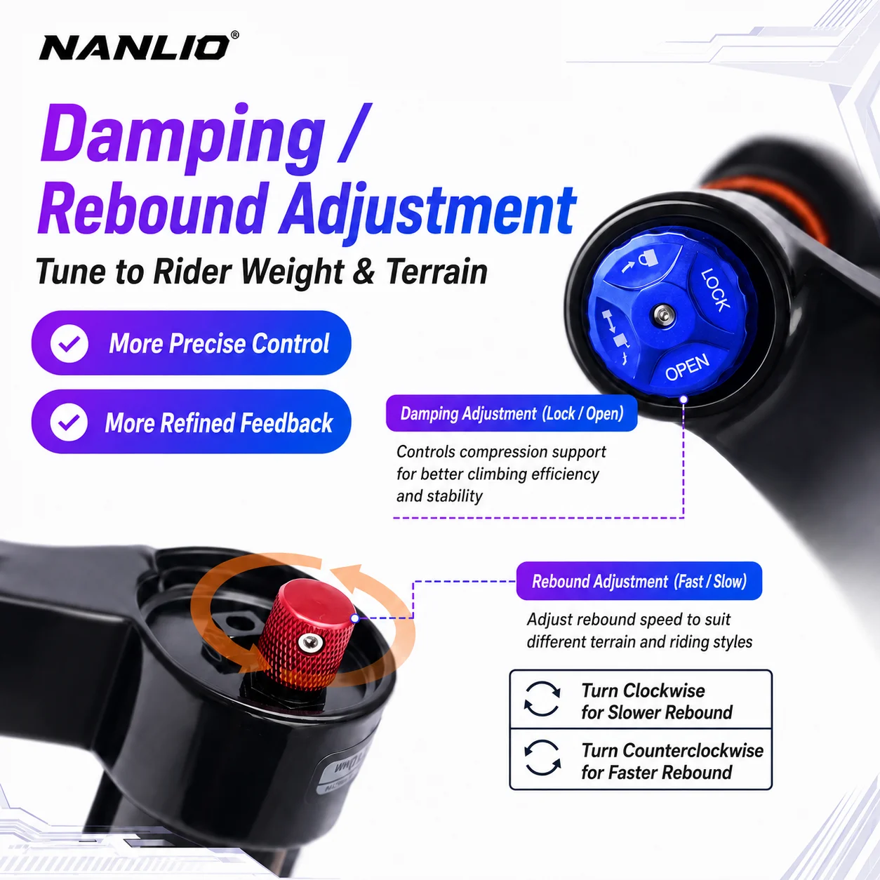 Фото Вилка для горного велосипеда NANLIO X10 PRO BOOST Oil Air MTB, ход 160/180 мм, шток 36/38 мм, сквозная ось 110x15 мм, 27.5/29 дюймов, для All Mountain и Enduro. №2