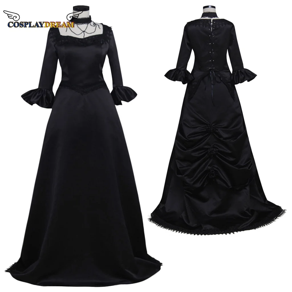 

Женское длинное платье в стиле ретро, черное платье в французском аристократическом ретро-стиле с черной юбкой ручной работы в стиле средневековой викторианской готики