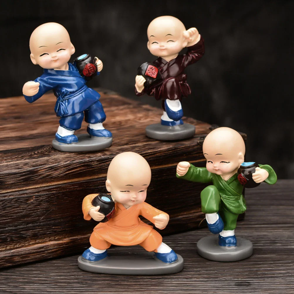 

4pcs/pack Kawaii Adorable Maitreya Traditional Chinese Resin KongFu Monk for Office Home Car