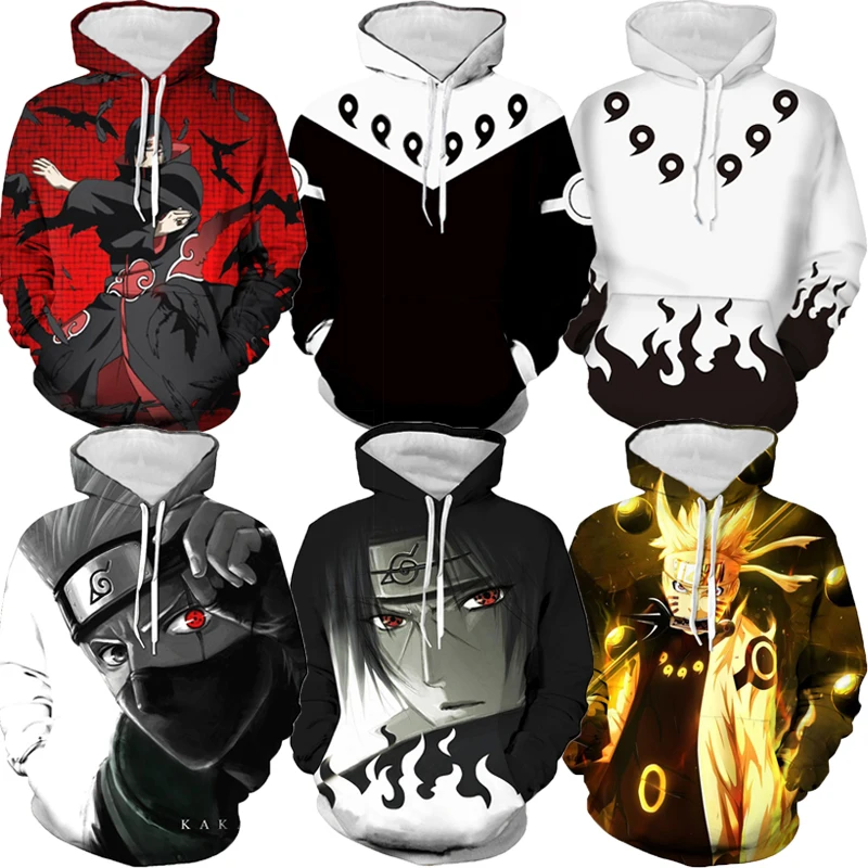 

4-14T Children's Naruto Akatsuki Harajuku Hoodie Pain Sakura Gaara Cartoon Print Boys and Girls Hooded Sweatshirt