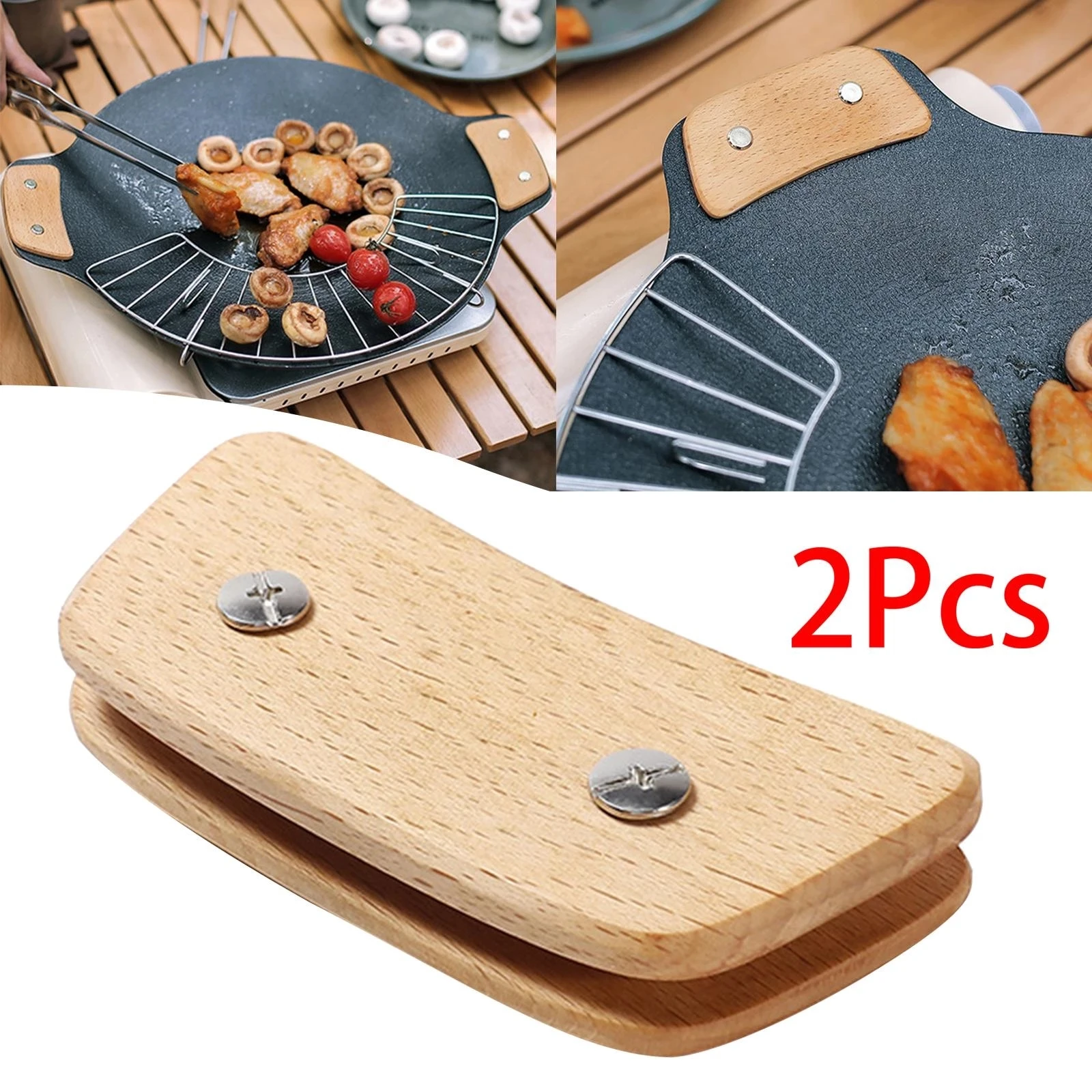 

Outdoor Wooden BBQ Pan Handle Anti Scald Heat Resistant Insulated Grip Replacement for Sauce Grill Pan Griddle Camping