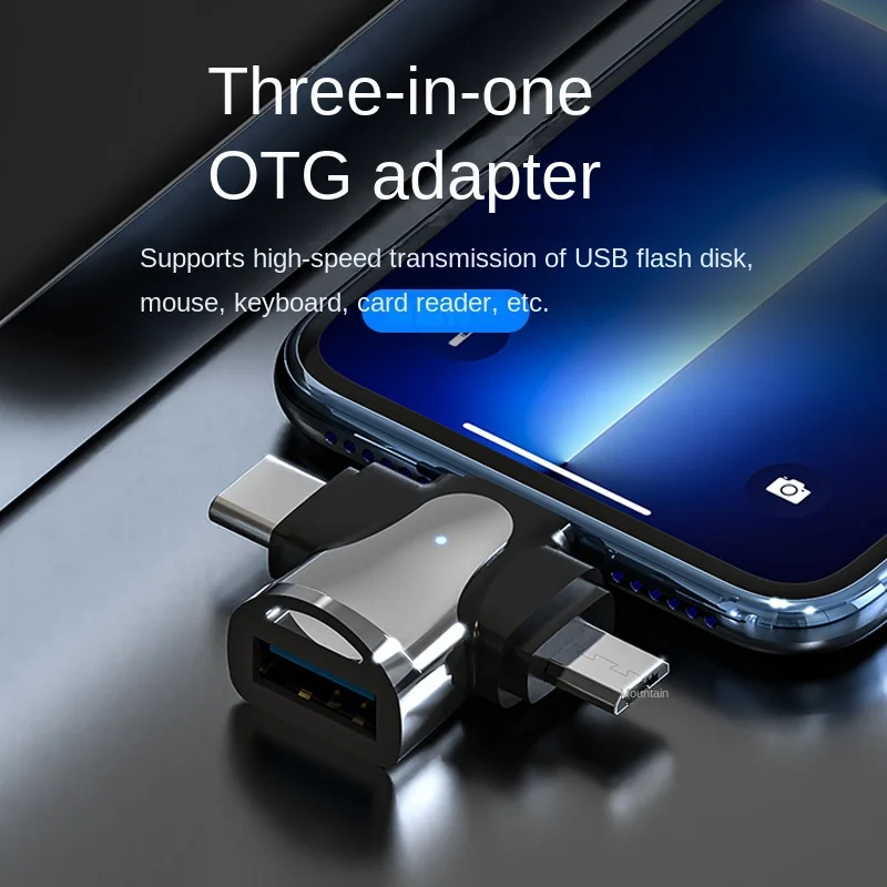 Адаптер OTG 3 в 1 для IOS Micro B Type C на USB 3,0, конвертер для Iphone, Huawei, xiaomi, мыши и клавиатуры