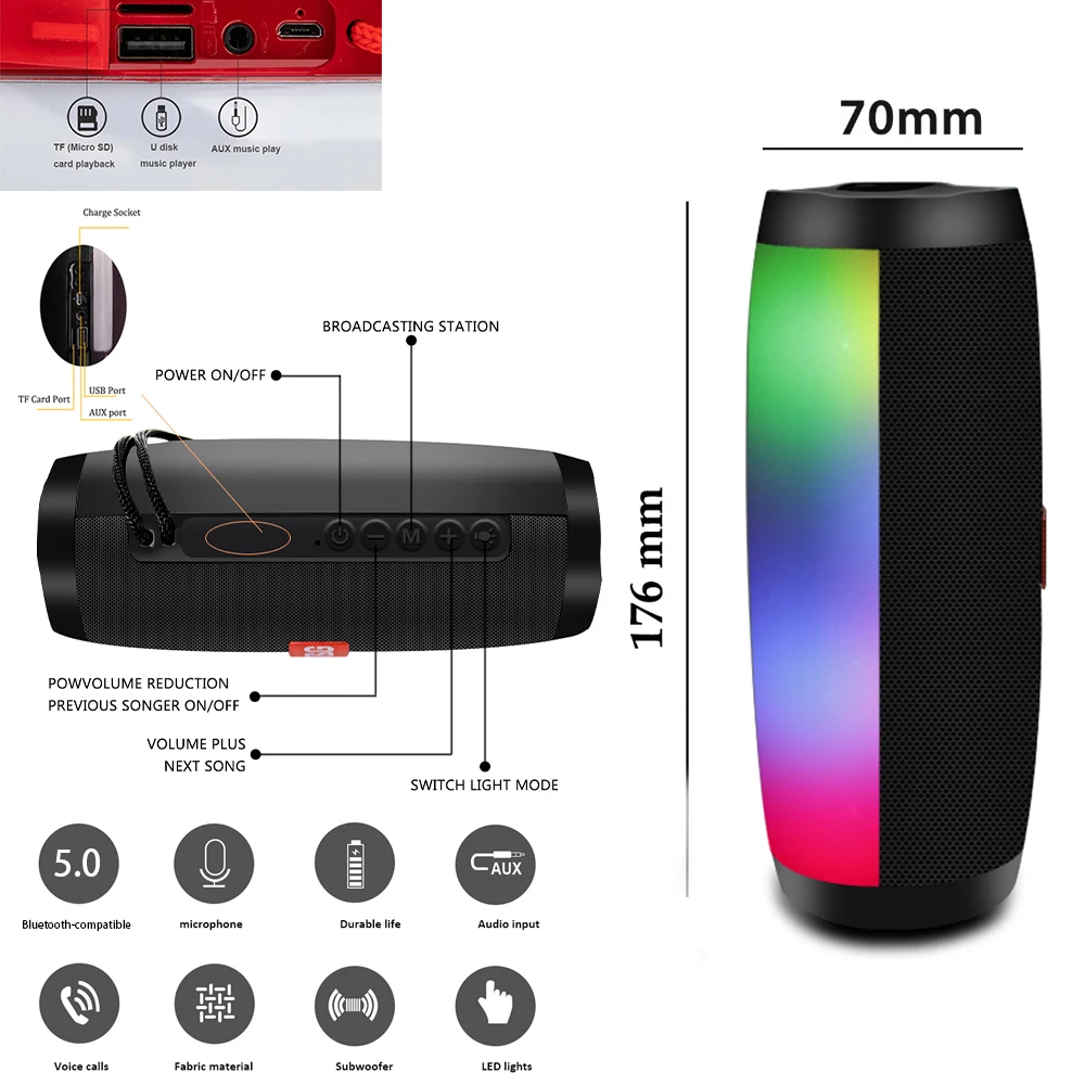 Портативный Bluetooth-совместимый динамик водонепроницаемый беспроводной