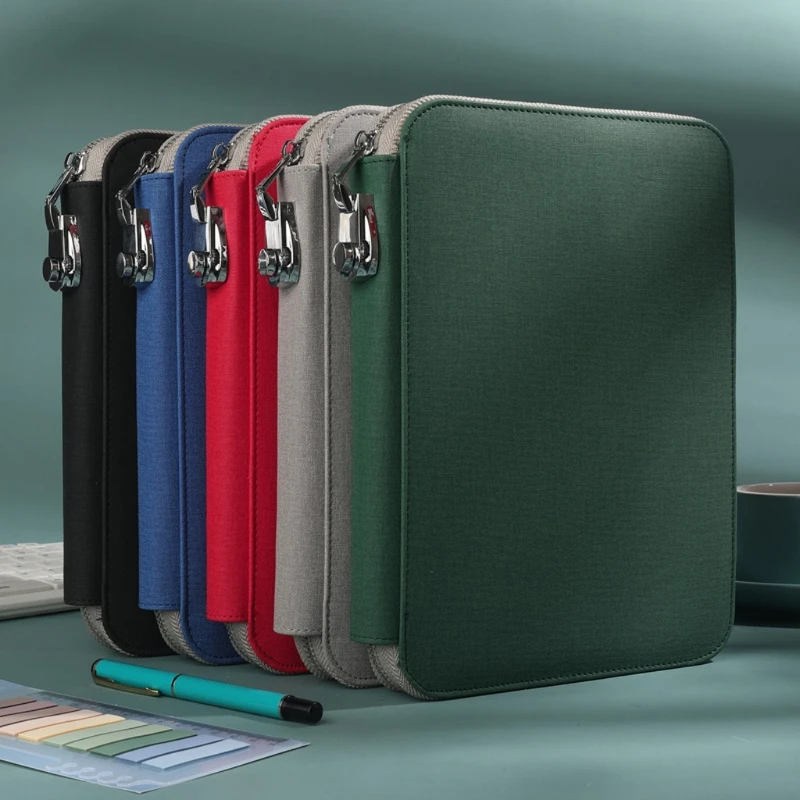 

PU Leather Notebook Business Notepad Loose Leaf Binder Spiral Notebook with Zipper Lock Travelers Handbook Office Drop Shipping