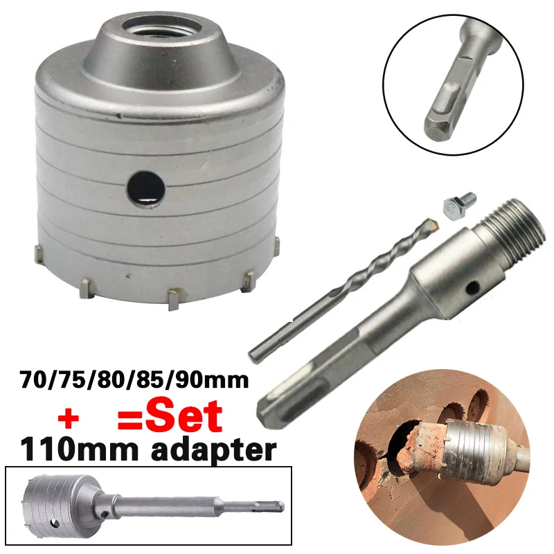 

Set SDS Plus 70mm 75mm 80mm 85mm 90mm Concrete Hole Saw Shank 110mm Electric Hollow Core drill bit set Cement Stone Wall Alloy