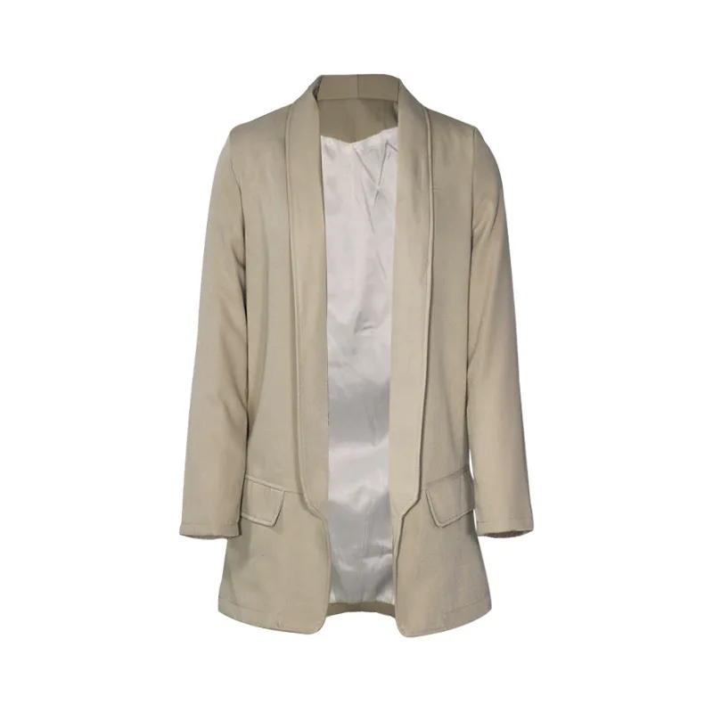 Autumn New Simple Deep V Neck Casual Office Blazer Za Women Solid Colors Buttonless Blazer Bussiness All-Match Formal Work Wear