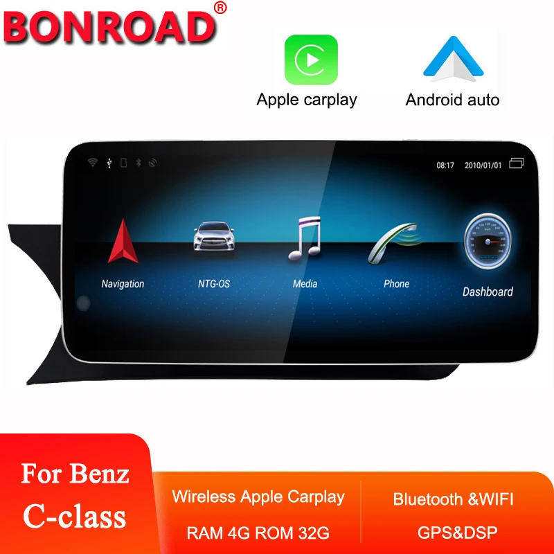 Bonroad Android автомобильный мультимедийный плеер Apple Carplay для Mercedes Benz C-class W204 W205 07-18